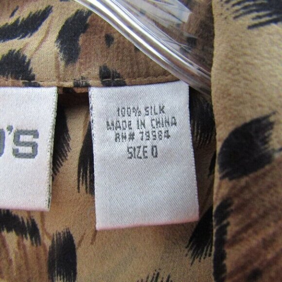 Chicos Silk Leopard Print Button Front Sheer Top Womens Size S 0 Long Sleeve - Picture 8 of 12